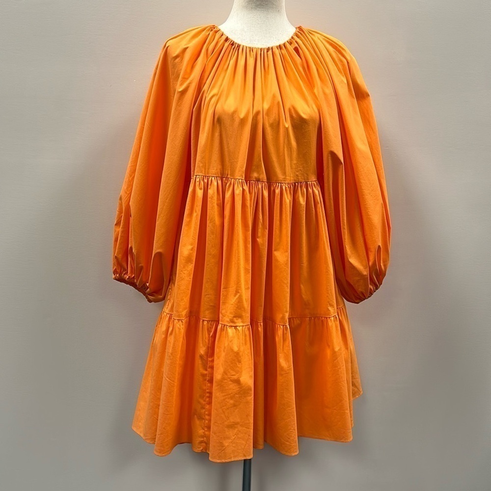 Charina Sarta Pouf Baby Doll Cotton Tiered Dress Orange Small Ruffle Cottagecore